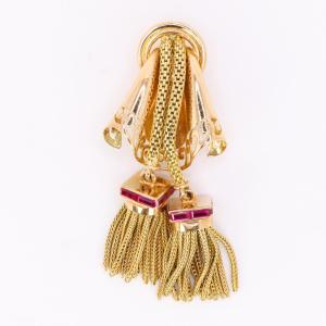 Yellow Gold Passementerie Brooch With Calibrated Rubies