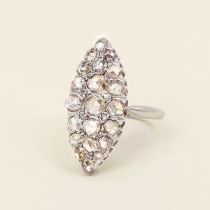 Victorian Rose-cut Diamond Marquise Ring In White Gold