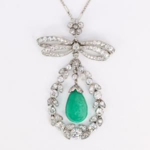 Edwardian Emerald And Diamond Bow Necklace