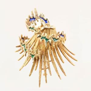 Becker & Brasier Volcano Brooch Yellow Gold Email