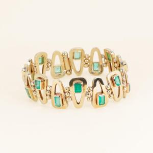 Vintage Bracelet In Yellow Gold With 5.5 Carat Emeralds