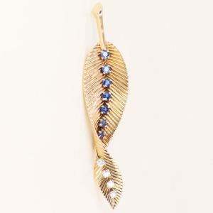 Van Cleef & Arpels Brooch Clip Leaf Yellow Gold Sapphires Diamonds - 1959