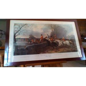 Large Engraving Under Glass / Fox Hunting