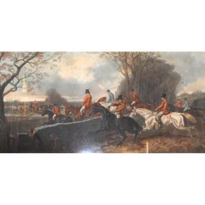 Large Engraving Under Glass / Fox Hunting
