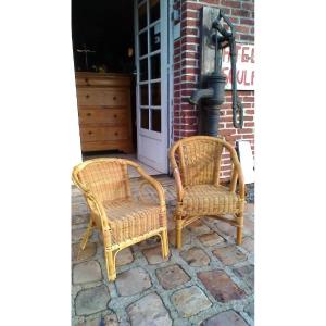 Two Small Wicker Armchairs For Children