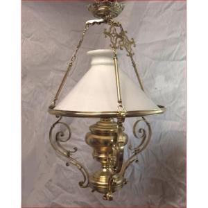 Bronze And Opaline Chandelier Late 19th Century.