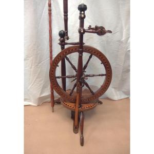 Cherry Wood And Marquetry Spinning Wheel.