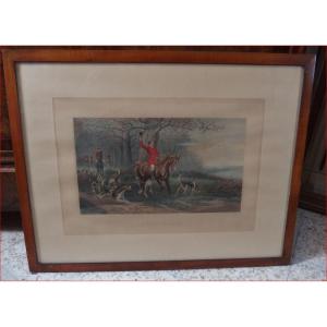 Polychrome Engraving, Hunting Scene At Court.