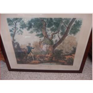 Hunter Shooting . Polychrome Lithograph .