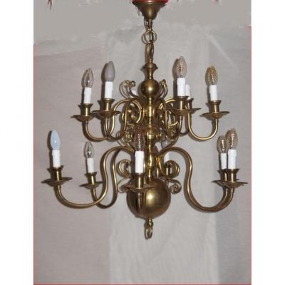 Dutch Style Chandelier In Bronze And Copper.