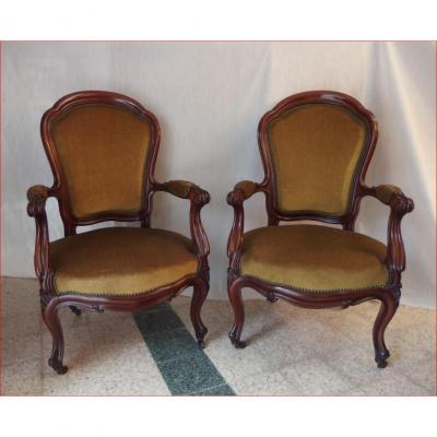 Pair Of Armchairs In Mahogany.