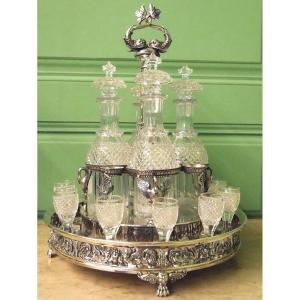 An Empire Liqueur Cellar In Silver And Cut Crystal By Meurice, 19th Century