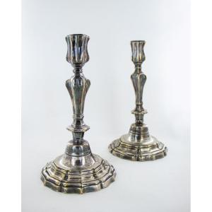 An 18th Century Silver Plated Bronze Candlesticks