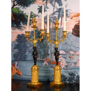 Pair Of Empire Candlesticks, Early 19th Century