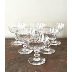 Set Of 9 Crystal Champagne Coupes, Early 20th Century