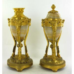 Pair Of Combinable Onyx And Gilt Bronze Cassolettes, Louis XVI, 18th Century