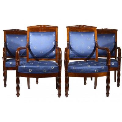 Set Of 4 Empire Period Chairs, Mahogany, 19th Century