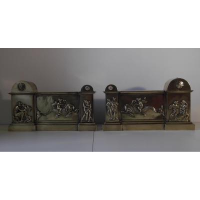 Pair Of Andirons, Empire Period, 19th Century