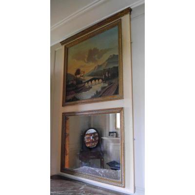 Trumeau In Gilt Wood And Lacquered Wood, Restoration Period, 19th Century