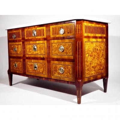 Louis XVI Chest Of Drawers In End Grain Wood, 18th Century