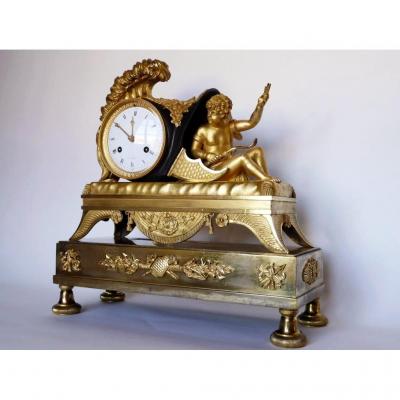 Mantel Clock With Eros, Empire Period, Early 19th Century