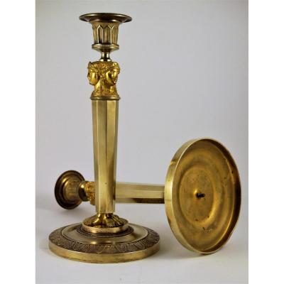 Pair Of Candlesticks By Claude Galle, Model Of The Palace Of Compiegne