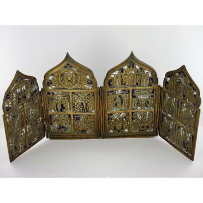 Quadriptych 12 Great Orthodox Feasts, Russia, 19th Century