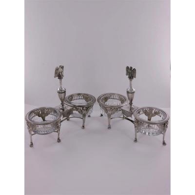 Pair Of Salt Cellars In Sterling Silver, Empire Period, Early 19th Century
