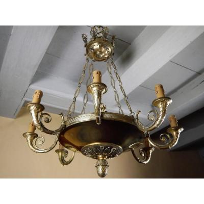 Empire Chandelier In Gilt Bronze, 19th Century