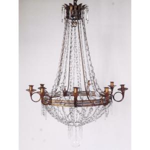 A Louis XVI Chandelier In Crystal And Sheet Metal, Circa 1800