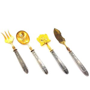 Service Or Cutlery For Mignardises Or Petits Fours In Silver, 19th Century