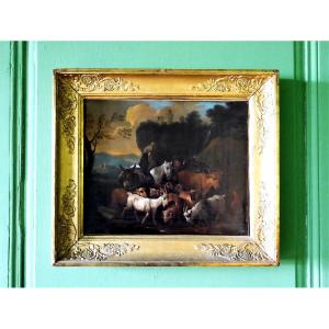 Pair Of Pastoral Scenes, Animated Landscapes With Animals, Late 18th Century, By Jean-daniel Huber