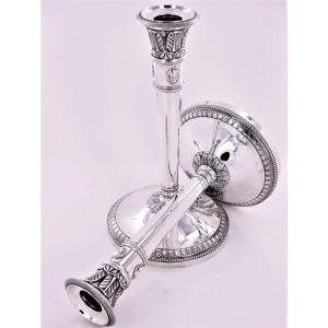 Pair Of Empire Style Silver Candlesticks, Early 19th Century