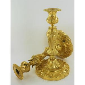 Pair Of Louis XV Style Gilt Bronze Candlesticks By Victor Paillard
