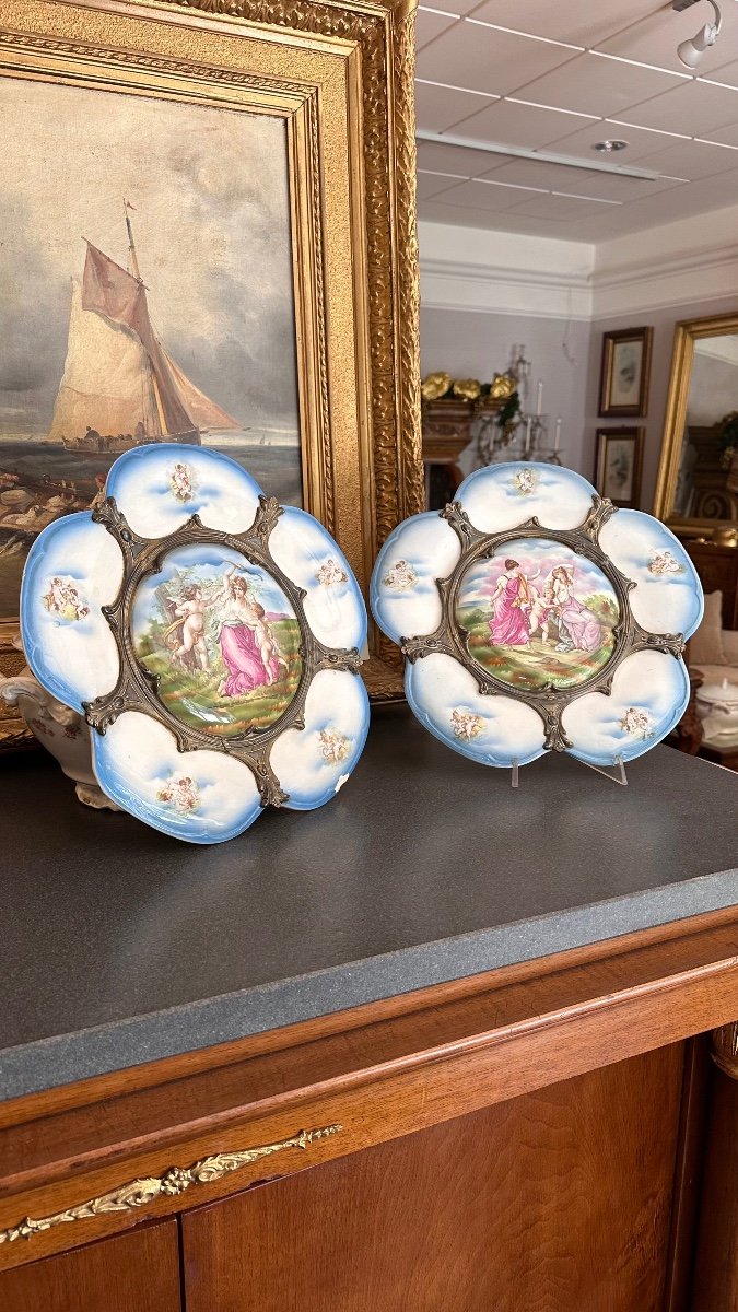 Coppia di piatti Limoges in porcellana, stile Liberty.-photo-2