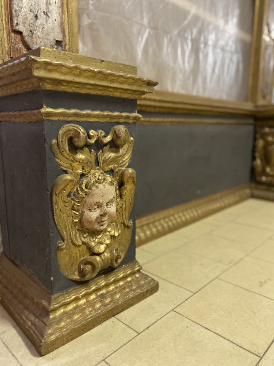 Colonne antiche risalenti al diciassettesimo secolo in lacca e foglia argento e oro originali.-photo-2