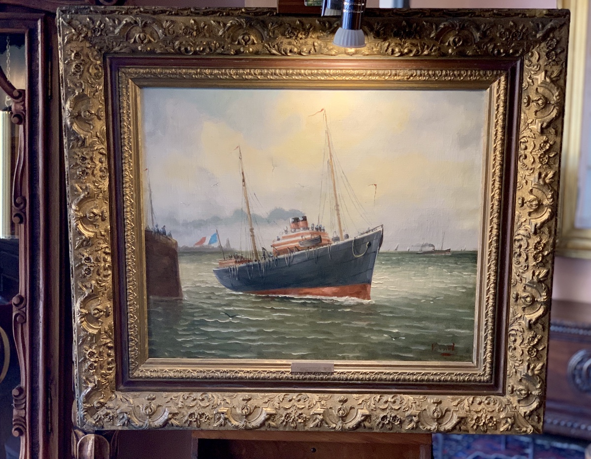 Dipinto raffigurante una marina, olio su tela periodo ‘800 firmato Varnei.-photo-2
