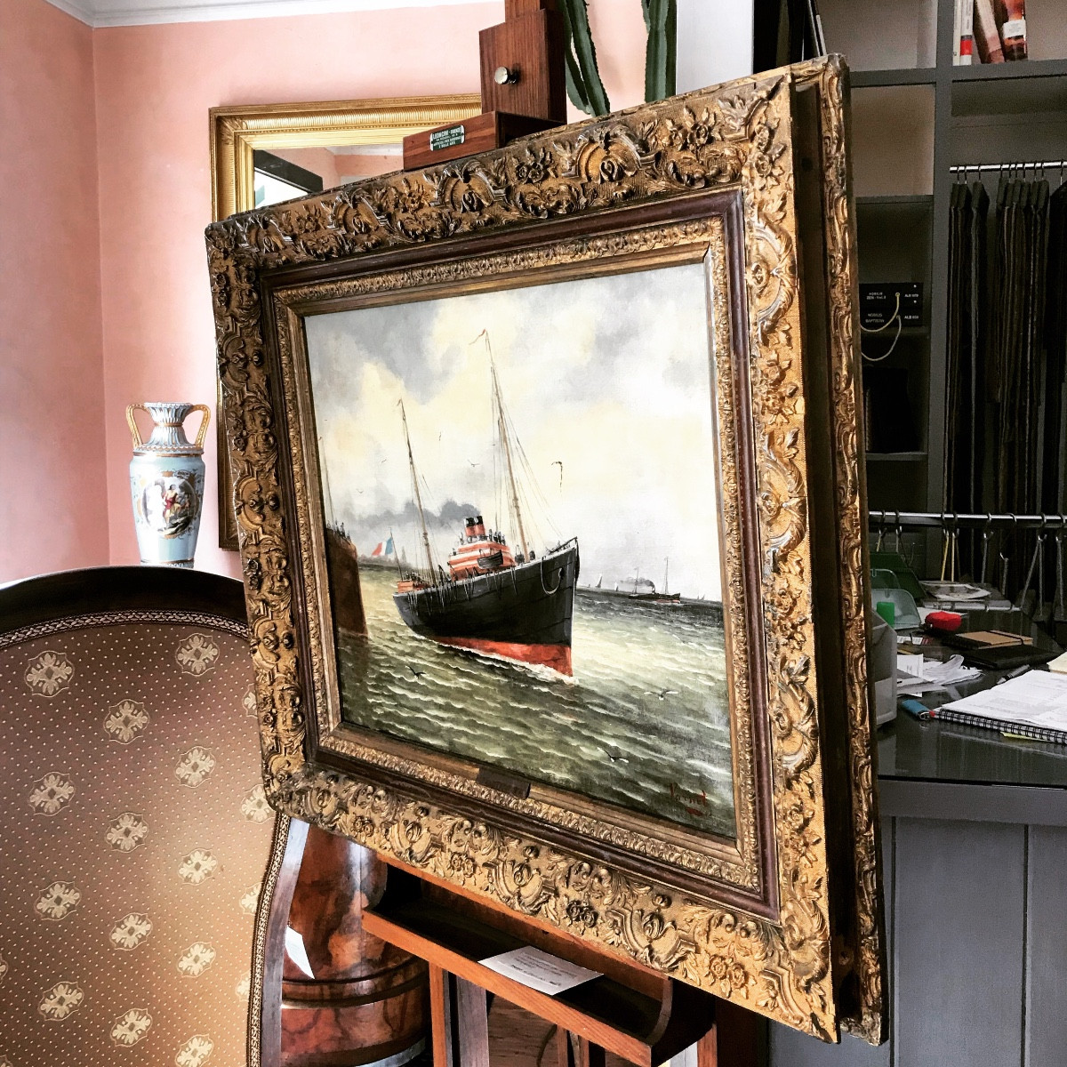 Dipinto raffigurante una marina, olio su tela periodo ‘800 firmato Varnei.