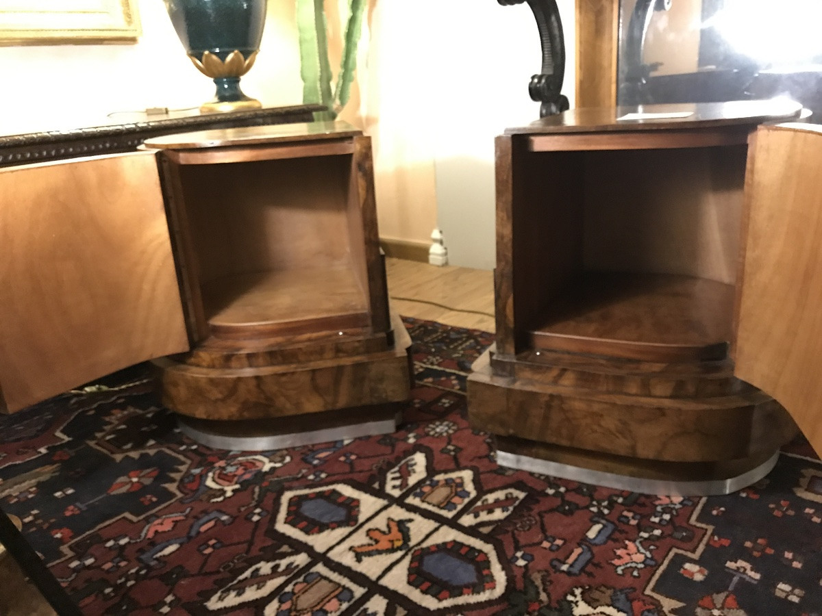 Coppia di comodini déco anni '30 in radica di Noce.-photo-2