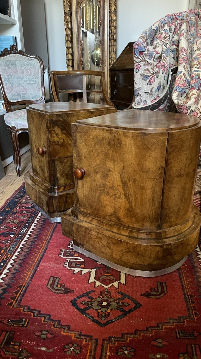 Coppia di comodini déco anni '30 in radica di Noce.-photo-4