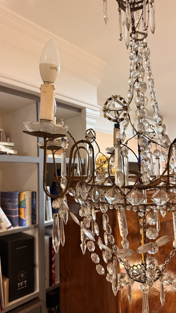 Lampadario in Cristallo a Sei Luci – Metà Ottocento-photo-2