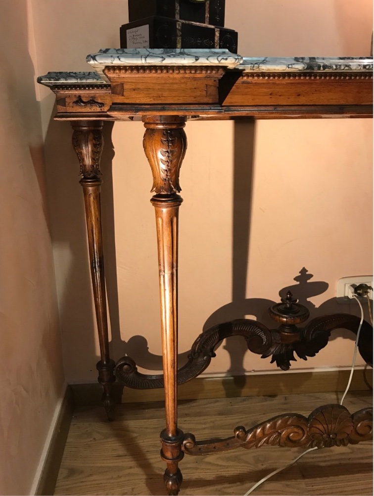 Consolle Antica Fine '800 in Noce Intagliato e Marmo Verde-photo-3