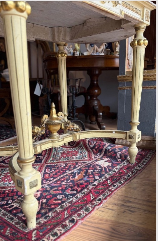 Tavolo consolle Luigi XVI in lacca e oro con piano in marmo-photo-3