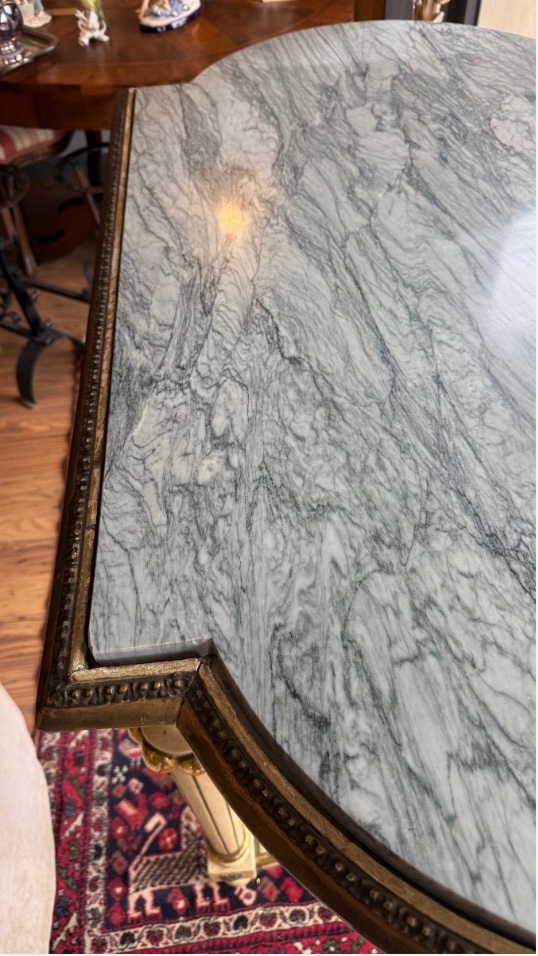 Tavolo consolle Luigi XVI in lacca e oro con piano in marmo-photo-1