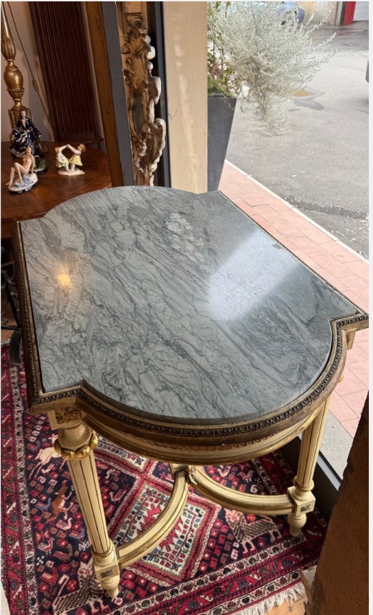 Tavolo consolle Luigi XVI in lacca e oro con piano in marmo-photo-2