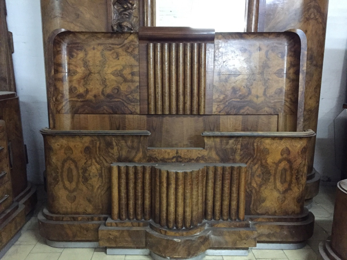 Letto matrimoniale, armadio e coppia di comodini Anni '20, attribuito alla manifattura Ducrot -photo-3