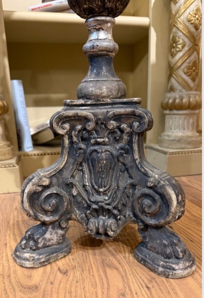 Coppia di Candelieri in Legno Intagliato e Foglia d’Argento Genova, fine XVIII secolo-photo-2