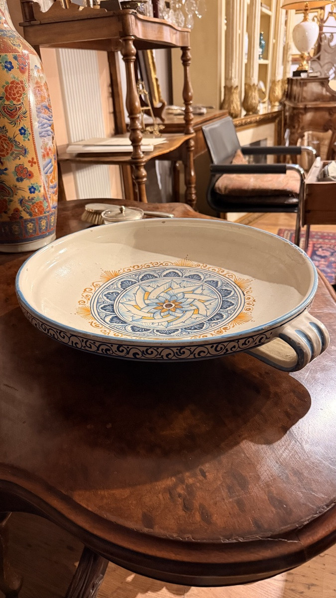 Vassoio tondo in maiolica italiana artigianale – Decorazione floreale centrale a mandala-photo-2