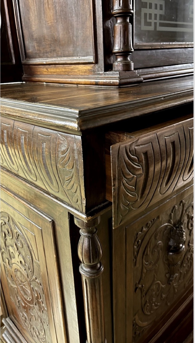 Credenza toscana a doppio corpo in massello di fine XIX secolo-photo-1