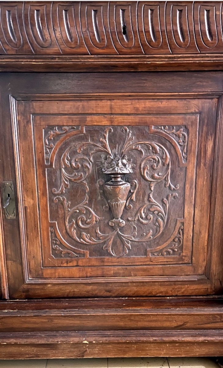 Credenza toscana a doppio corpo in massello di fine XIX secolo-photo-2